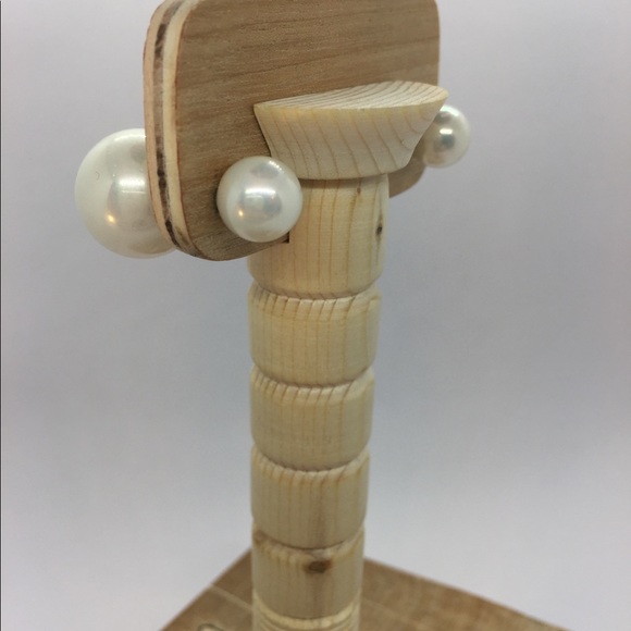 925 White iridescent earrings double stud - Picture 7 of 9